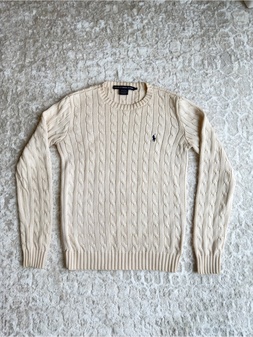 Cable Knit Cotton Sweater in Cream Large - Vintage Ralph Lauren Sport
